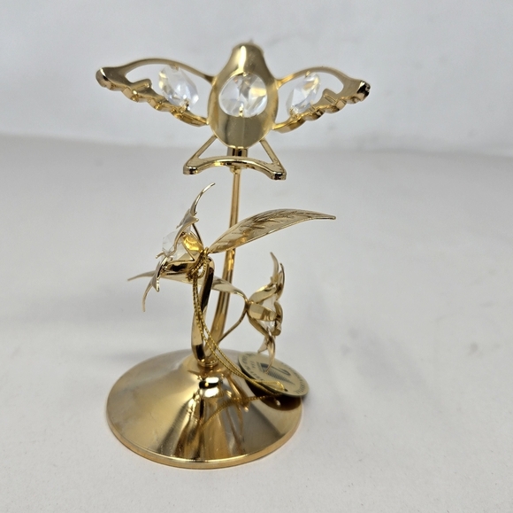 Vintage 70's Nos Australia Crystal Delight 24 Gold Plated Hummingbirds Flowers - Picture 4 of 10